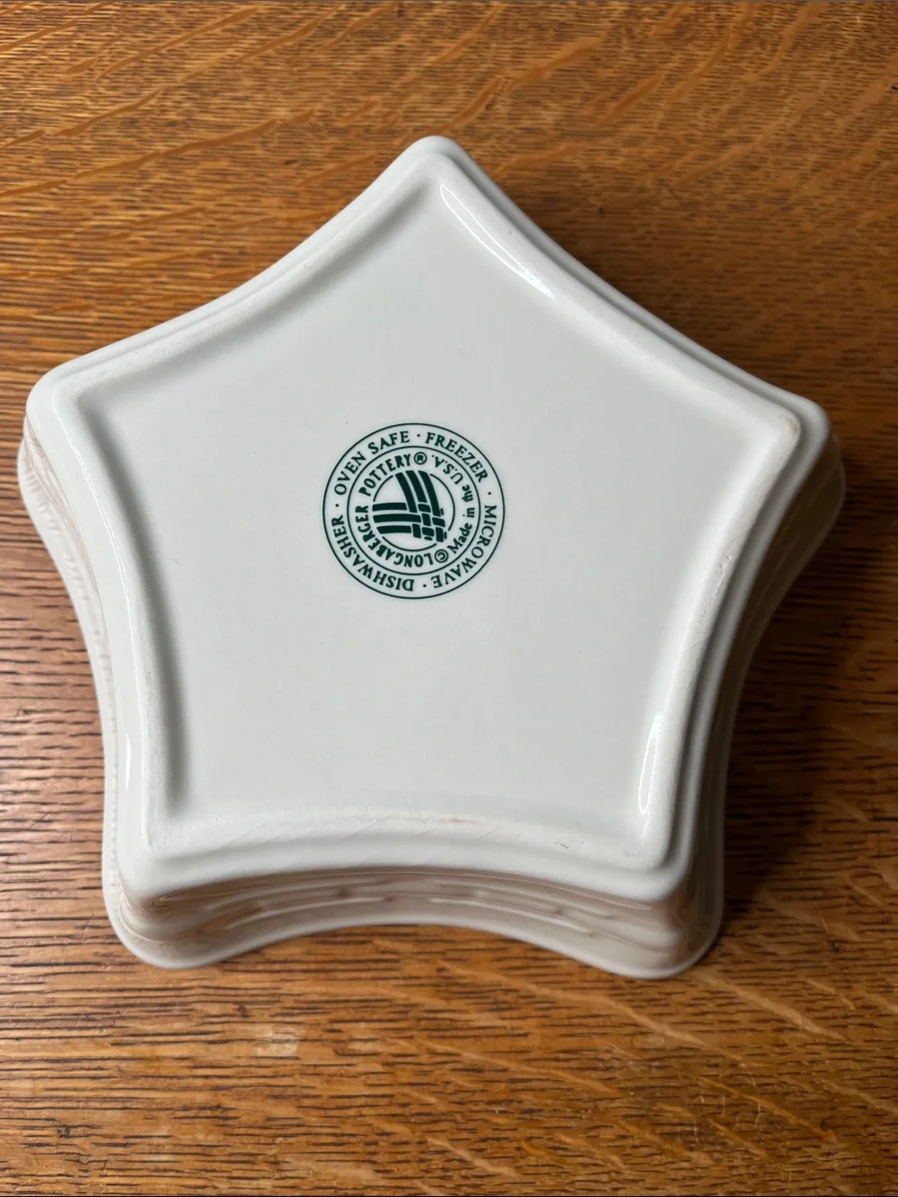 Longaberger Pottery Ivory Star Bowl Woven Traditions Cream Serving Dish USA